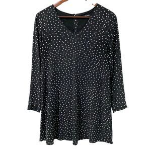 Madewell 100% Silk Black Star Print Mini Dress Long Sleeve Button Back S